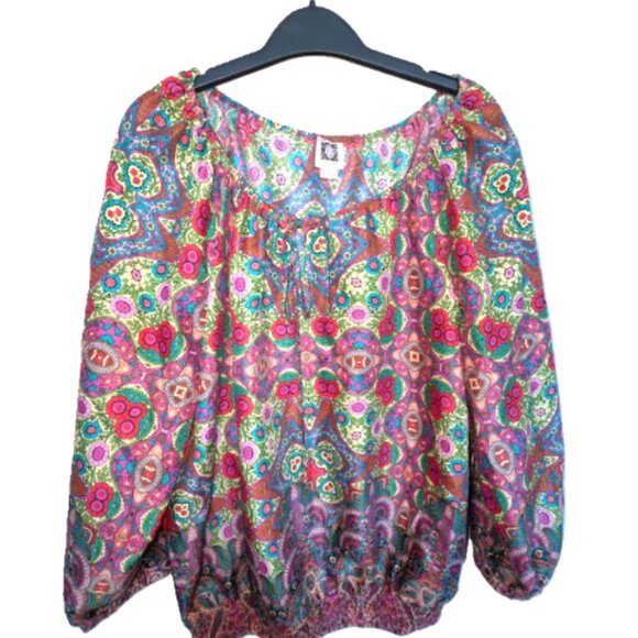 Anne Klein Vintage Boho Bubble Hem Blouse Top Size L - Picture 1 of 4